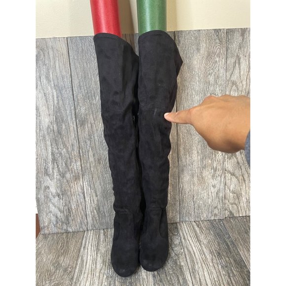 Material Girl Over the Knee High Black Velvet Stretch Boots Women size 5.5 - Picture 12 of 12